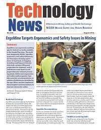 Cover image showing page 1 of Technology News 554: ErgoMine Targets Ergonomics and Safety Issues in Mining. DHHS (NIOSH) Publication Number 2016-160.